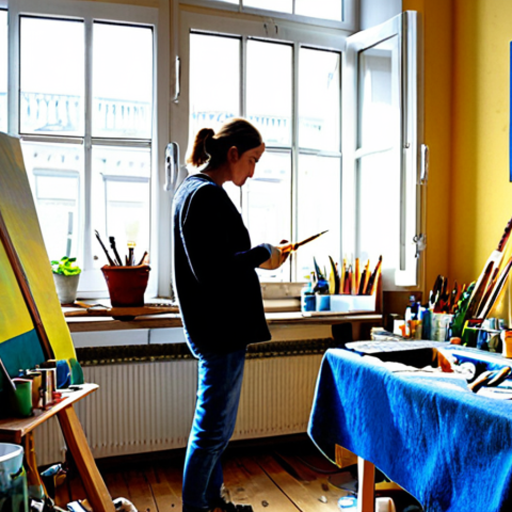 제약 기반 창의성을 위한 교육적 기법 - The Artist's Studio - Focused Creativity**
Prompt: "A bright, cozy artist's studio in Berlin. A pai...